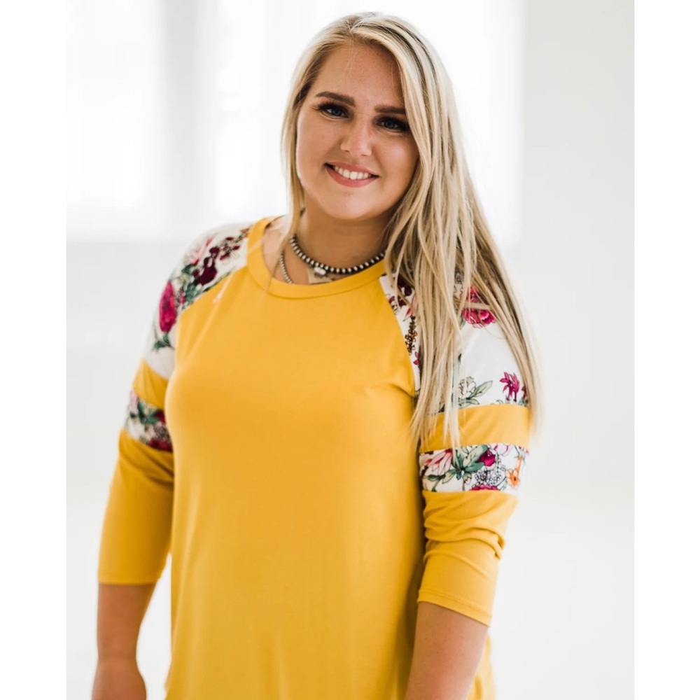 NWT | Floral Baseball Tee by ELuna | Small | Yellow